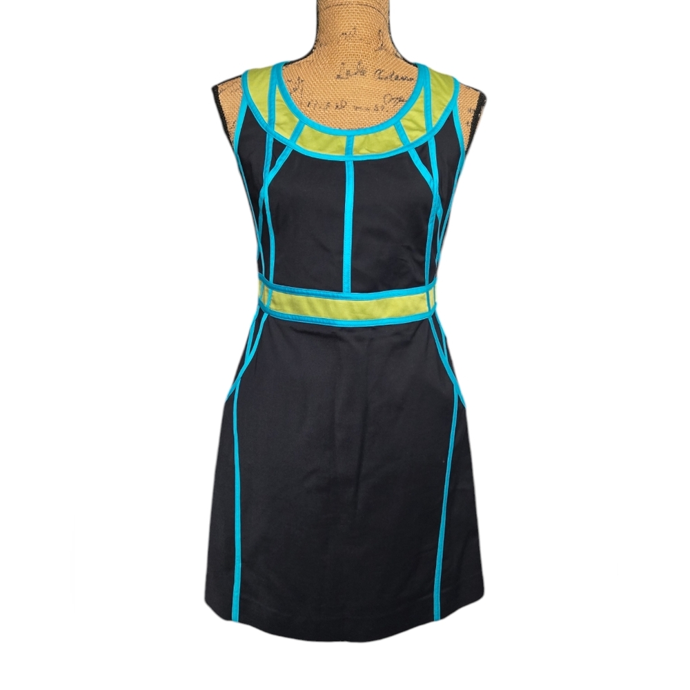 Etcetera Sheath Colorblock Dress Contrast Piping Mini Sz 0 Runs Large S/M Black